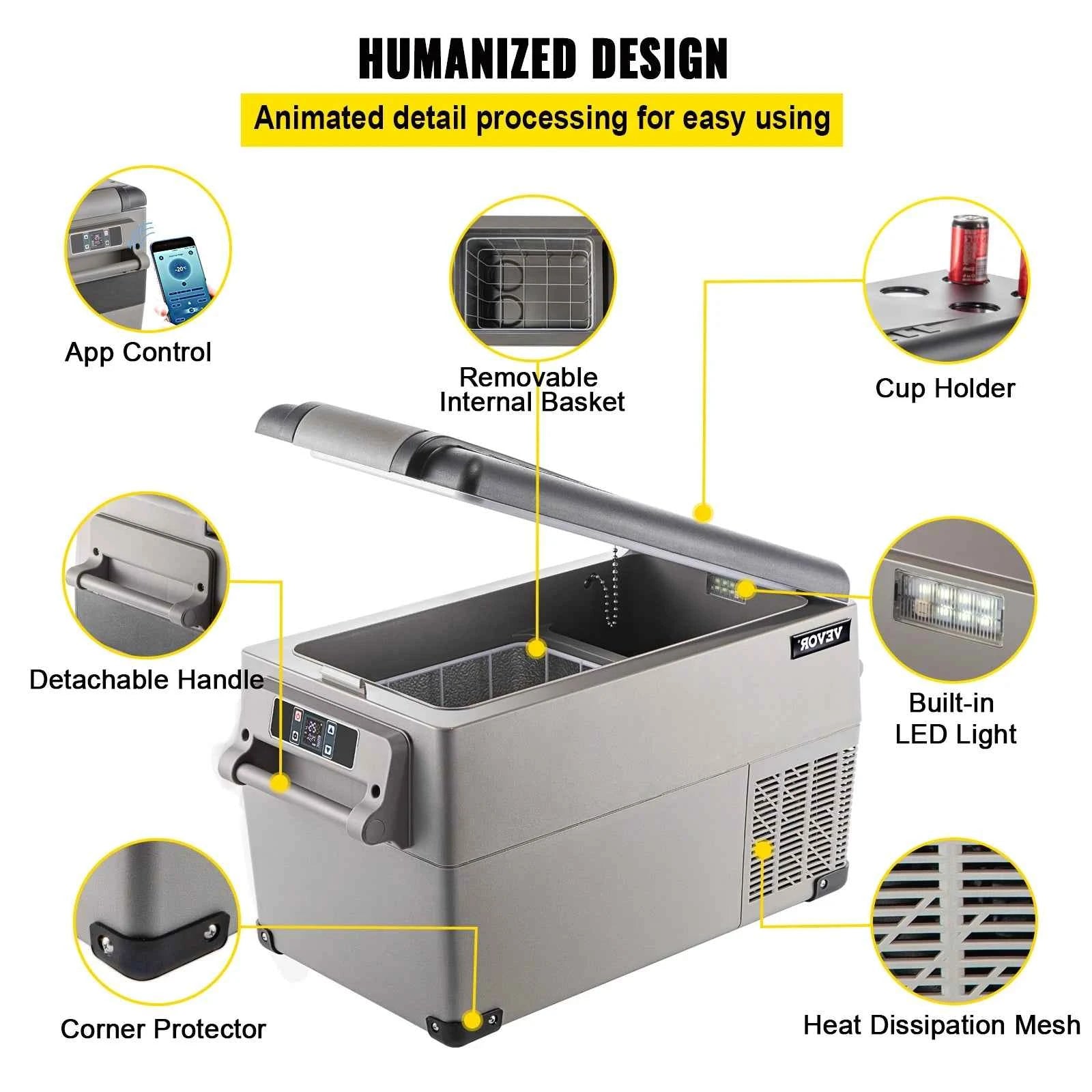 VEVOR 35L Car Refrigerator Compressor Portable Small Refrigerator Car Freezer Mini Electric Cooler for Driving Travel Outdoor