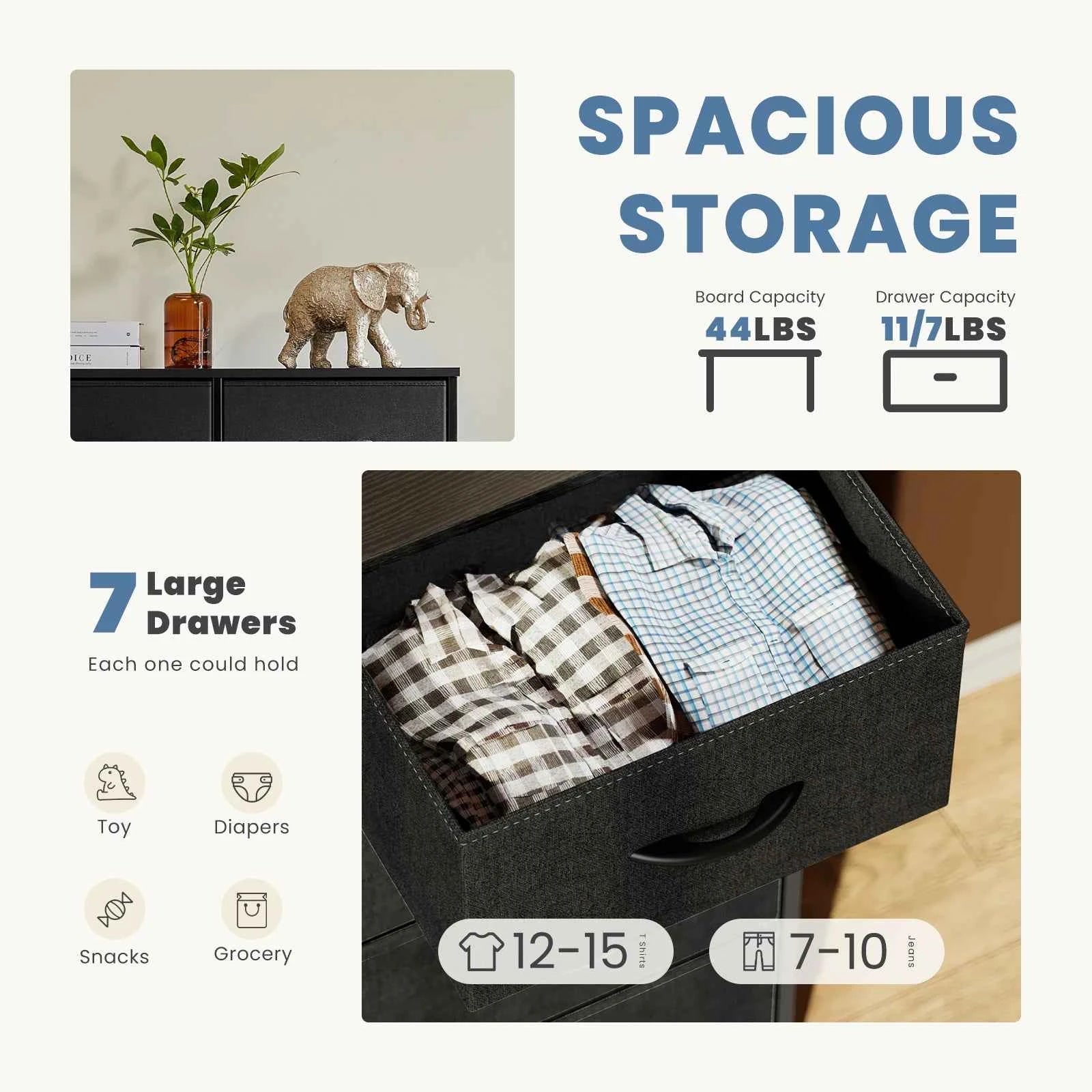 7Drawer Fabric Dresser Bedroom Living Room Storage