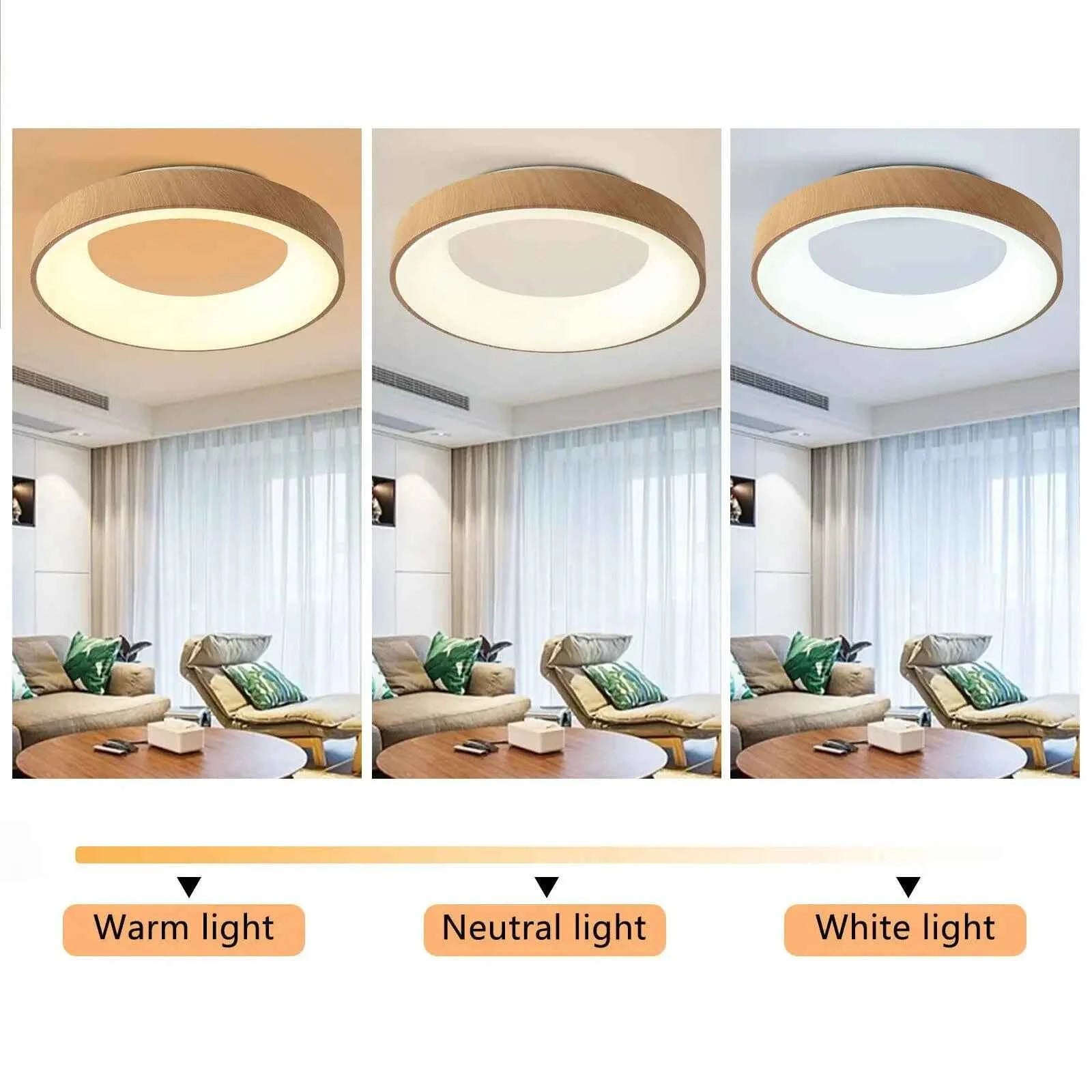 Minimalist Wood LED Ceiling Light Warm Round Glow