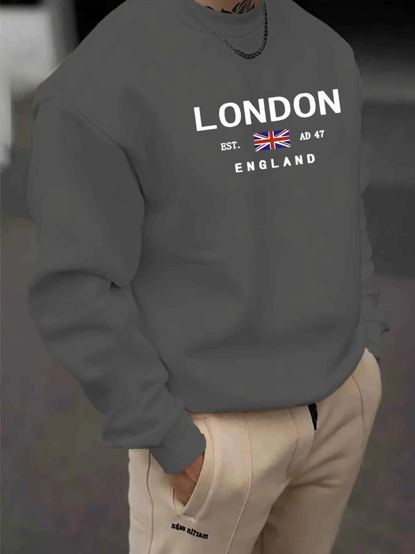 2025 London Pattern Cotton Pullover Sweatshirt for Men