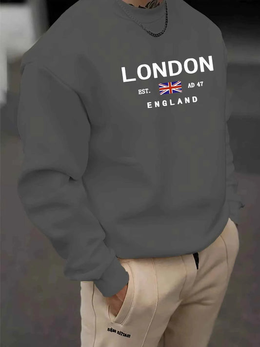 2025 London Pattern Cotton Pullover Sweatshirt for Men