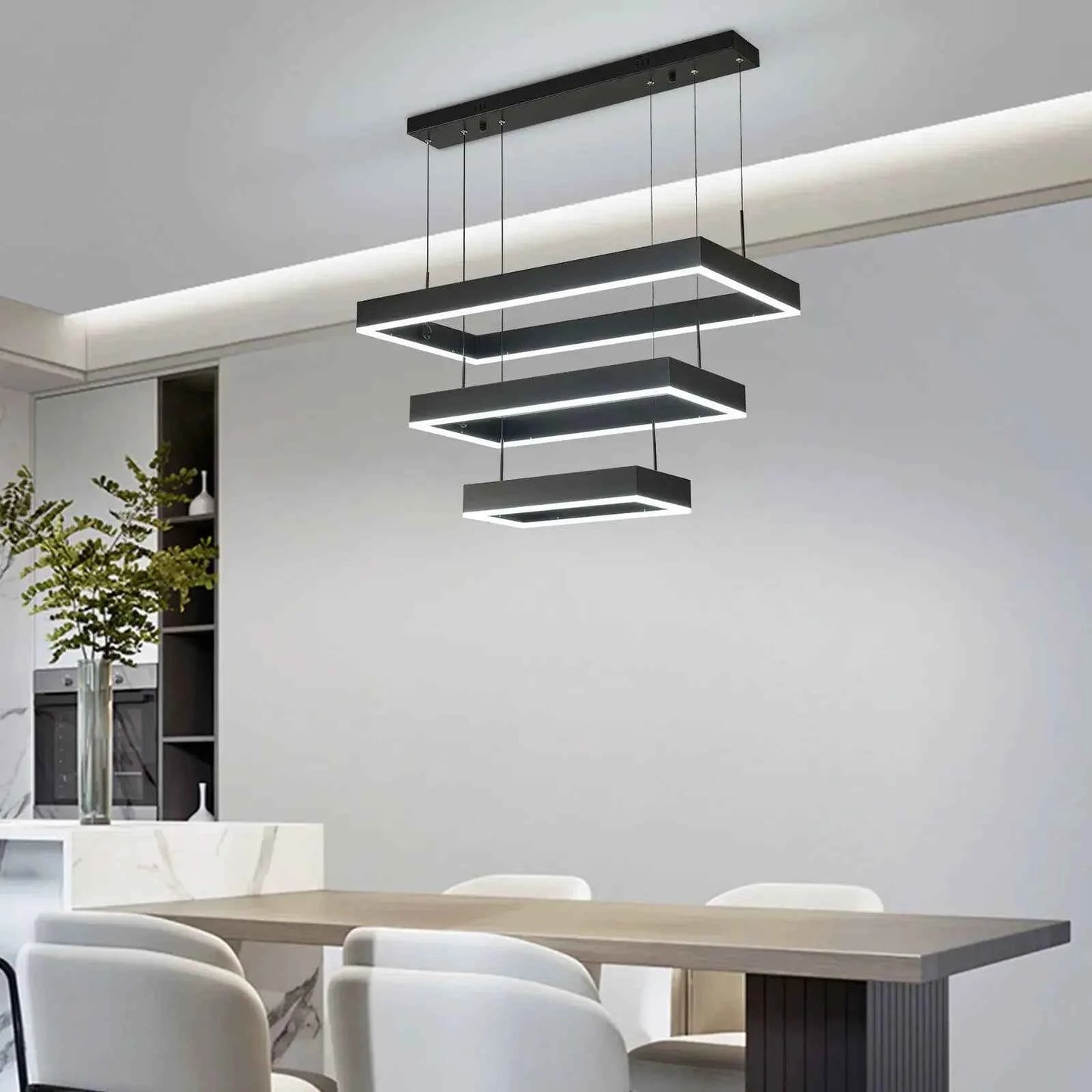 Modern Black Square Chandelier Dining Kitchen Island Lighting
