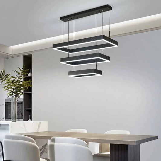 Modern Black Square Chandelier Dining Kitchen Island Lighting