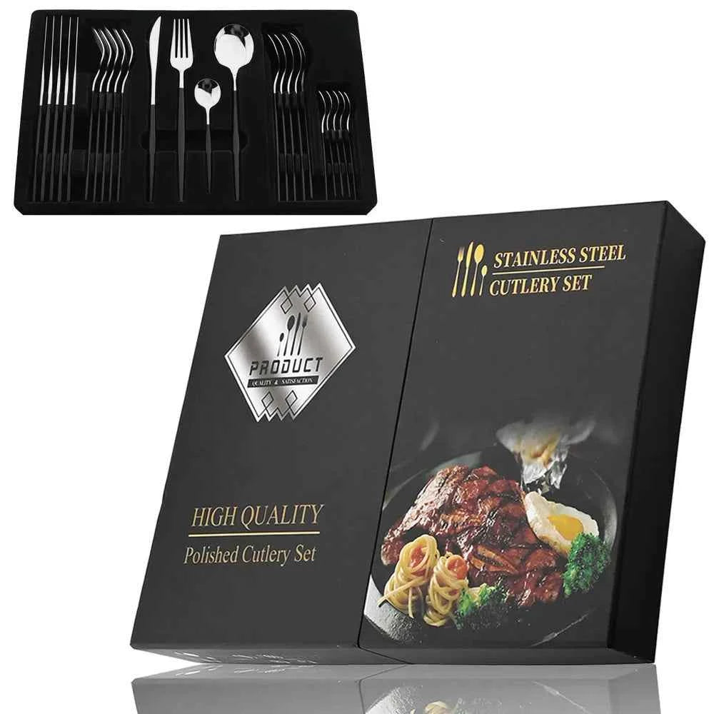 24pc Black Gold Stainless Steel Cutlery Set