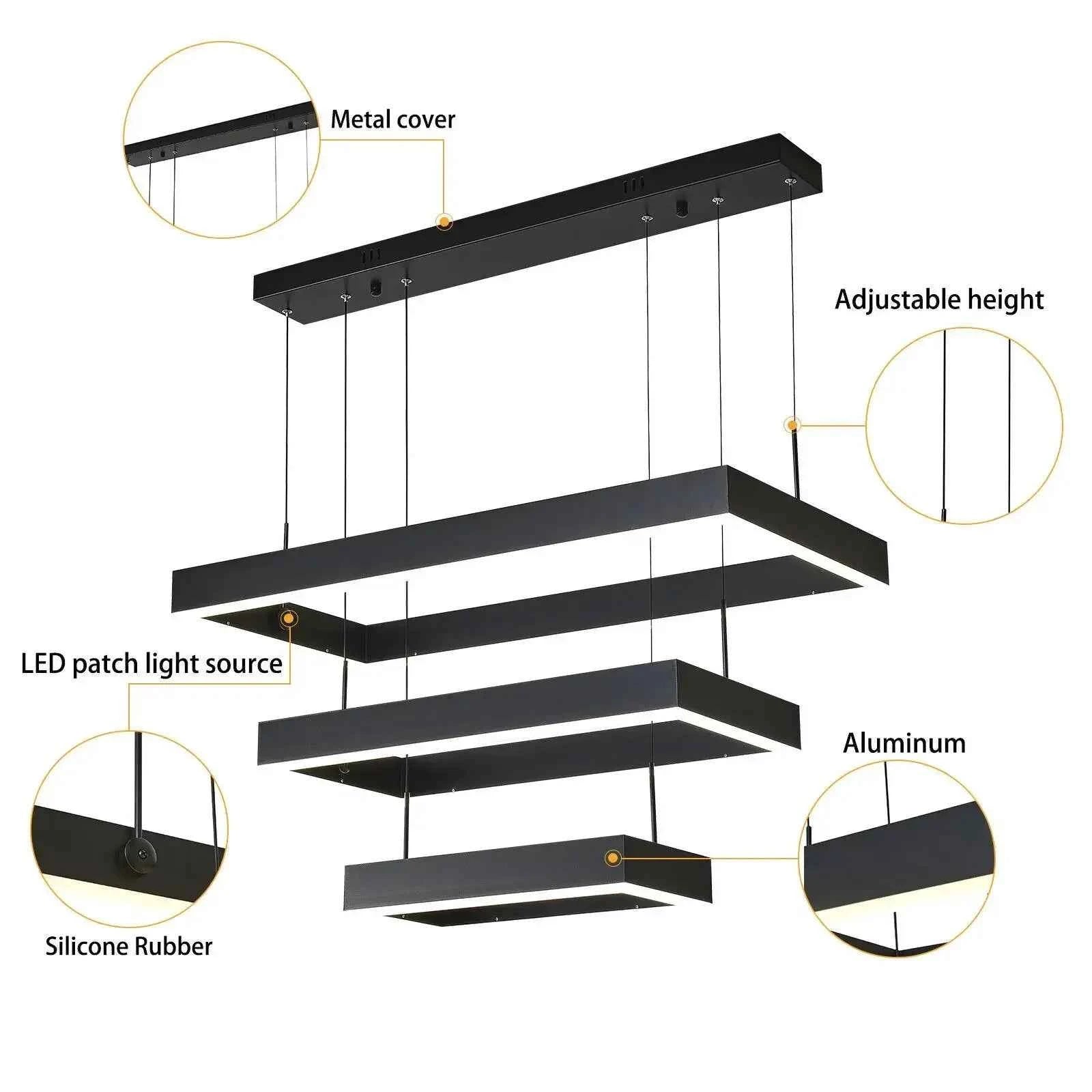 Modern Black Square Chandelier Dining Kitchen Island Lighting