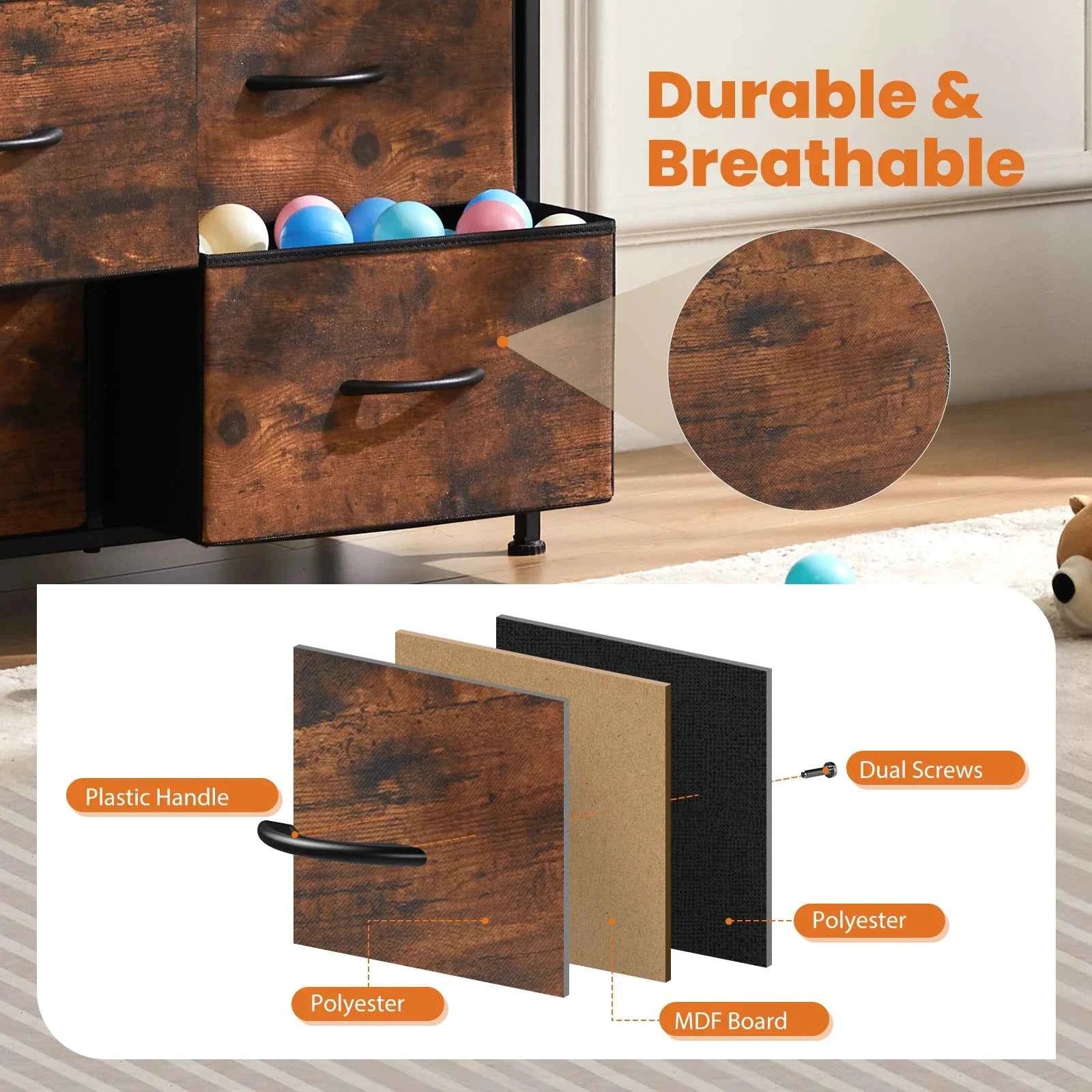 JHK Fabric Drawer Bedside Table  Storage Cabinet