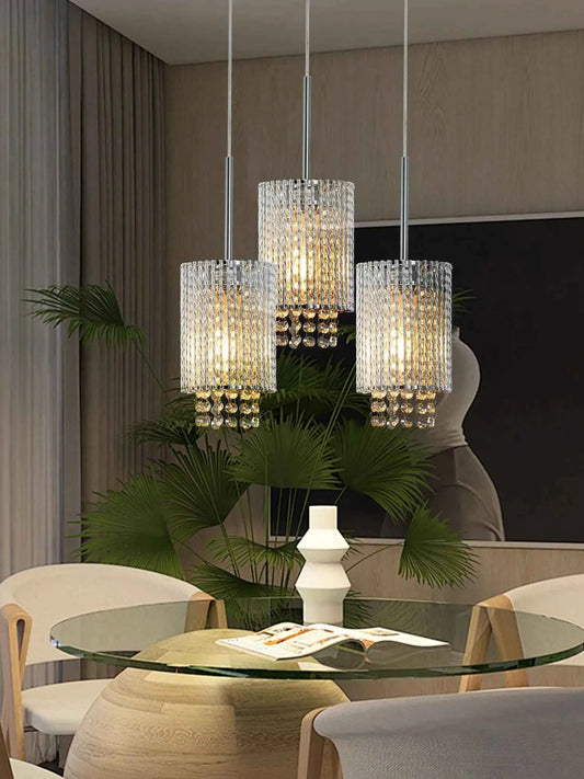 Elegant Crystal Pendant Lights Chrome Clear Beads Adjustable