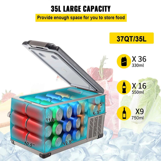 VEVOR 35L Car Refrigerator Compressor Portable Small Refrigerator Car Freezer Mini Electric Cooler for Driving Travel Outdoor