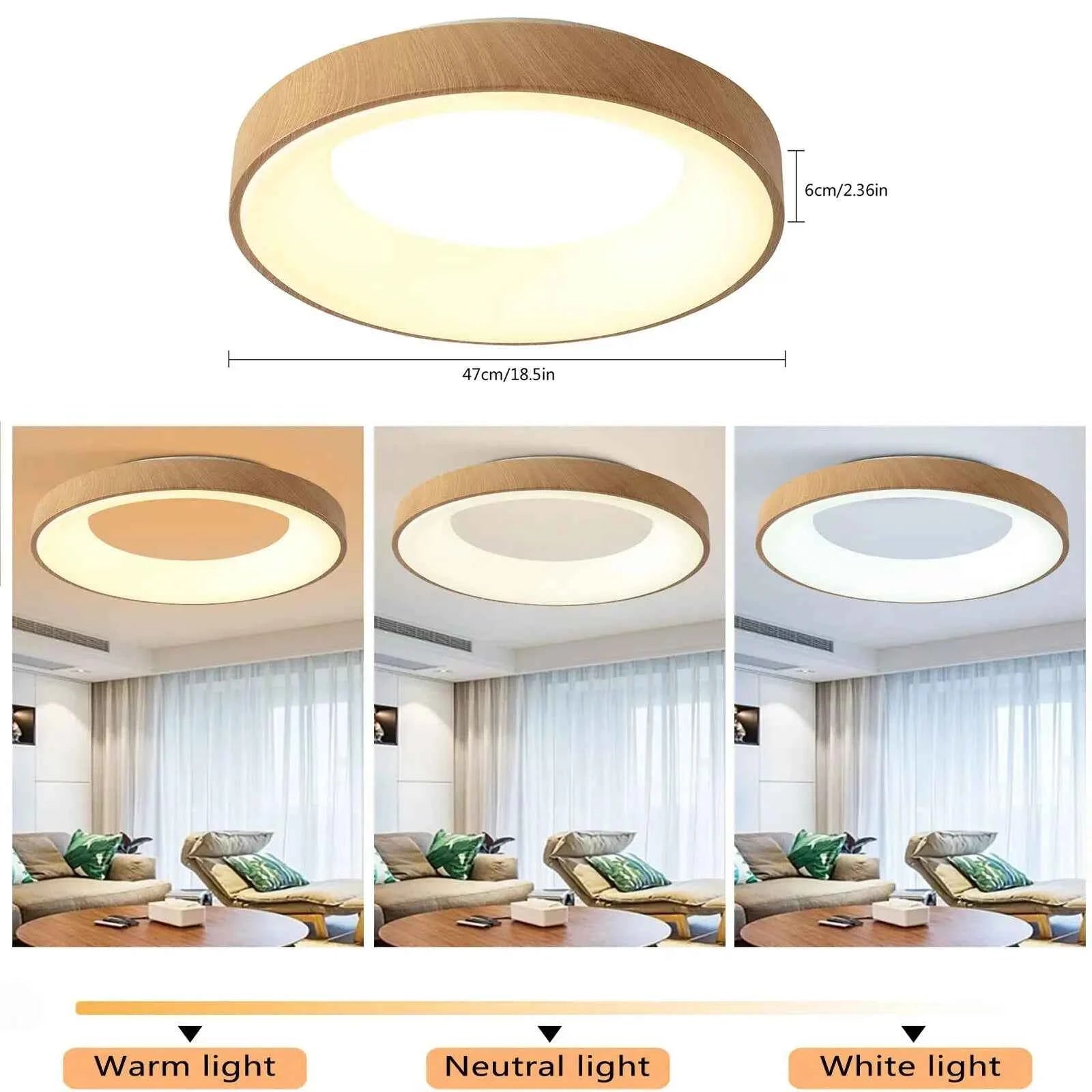 Minimalist Wood LED Ceiling Light Warm Round Glow
