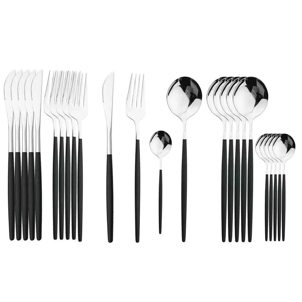 24pc Black Gold Stainless Steel Cutlery Set