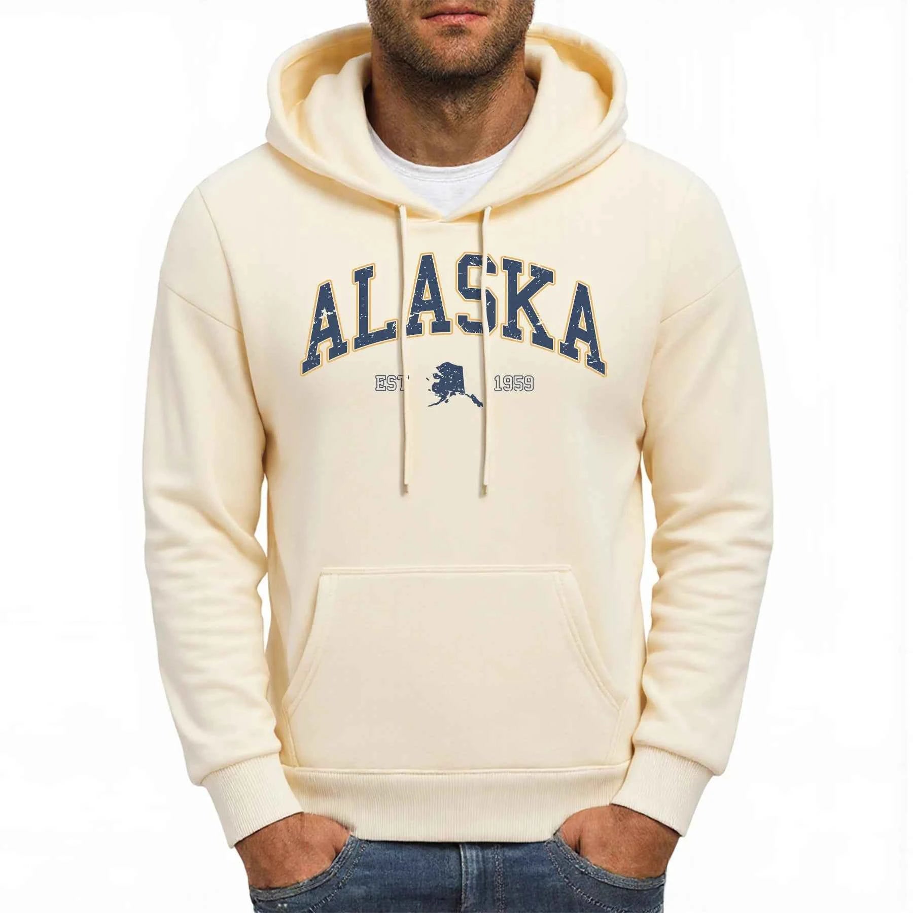 Alaska America Letter Print Oversized Fleece Hoody
