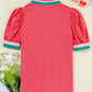 Contrast Trim Notched Short Sleeve Blouse