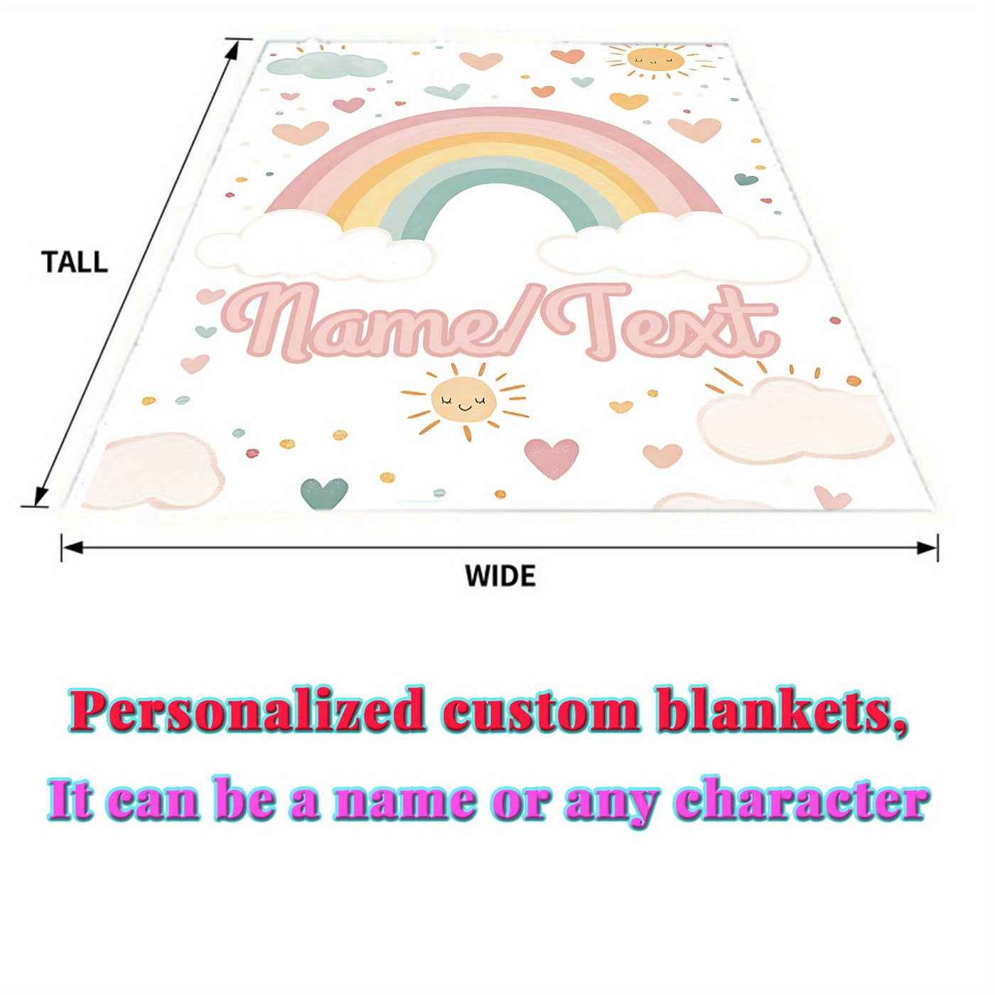 Personalized Rainbow Hearts Flannel Blanket Soft Warm Durable