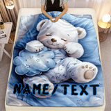 Personalized White Bear Soft Flannel Blanket Custom Warmth