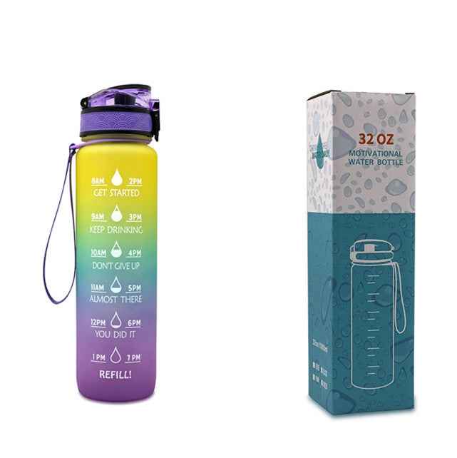 1L Motivational Tritan Water Bottle With Time Markers & Leakproof Design For Fitness & Sports