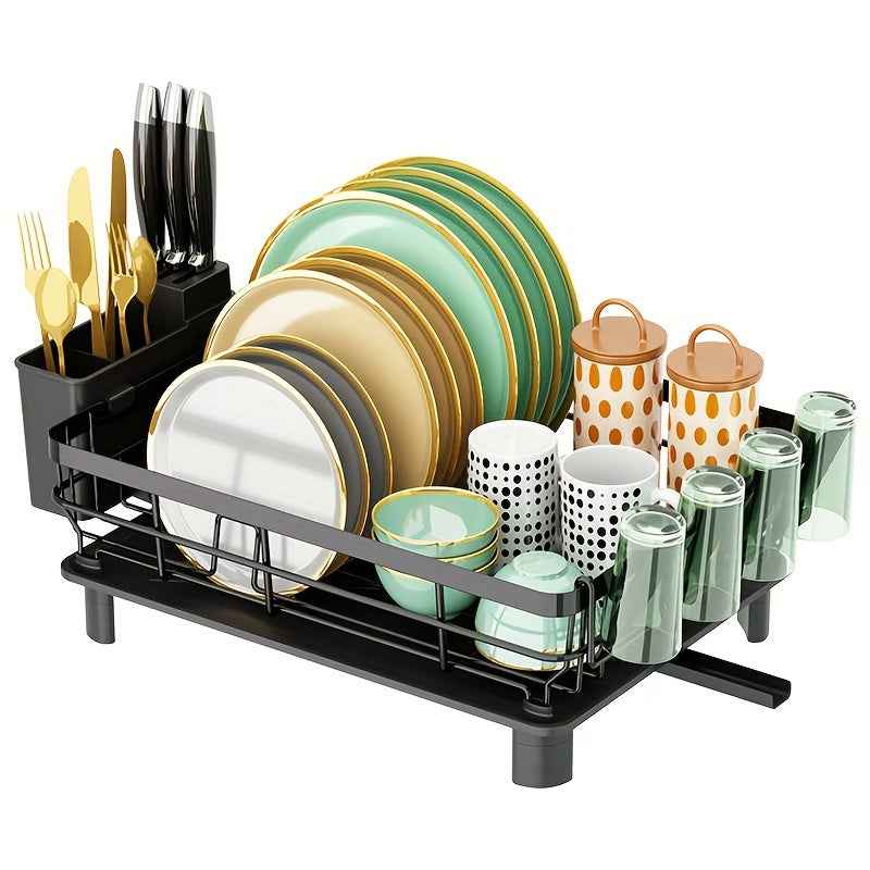 Zimonto Black Dish Rack with Stylish Plates, Glasses, and Cutlery for Kitchen Organization