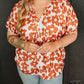 Plus Size Printed Tie Neck Short Sleeve Blouse