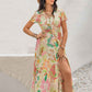 Printed V-Neck Short Sleeve Midi Dress