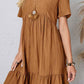Full Size Ruched V-Neck Short Sleeve Dress