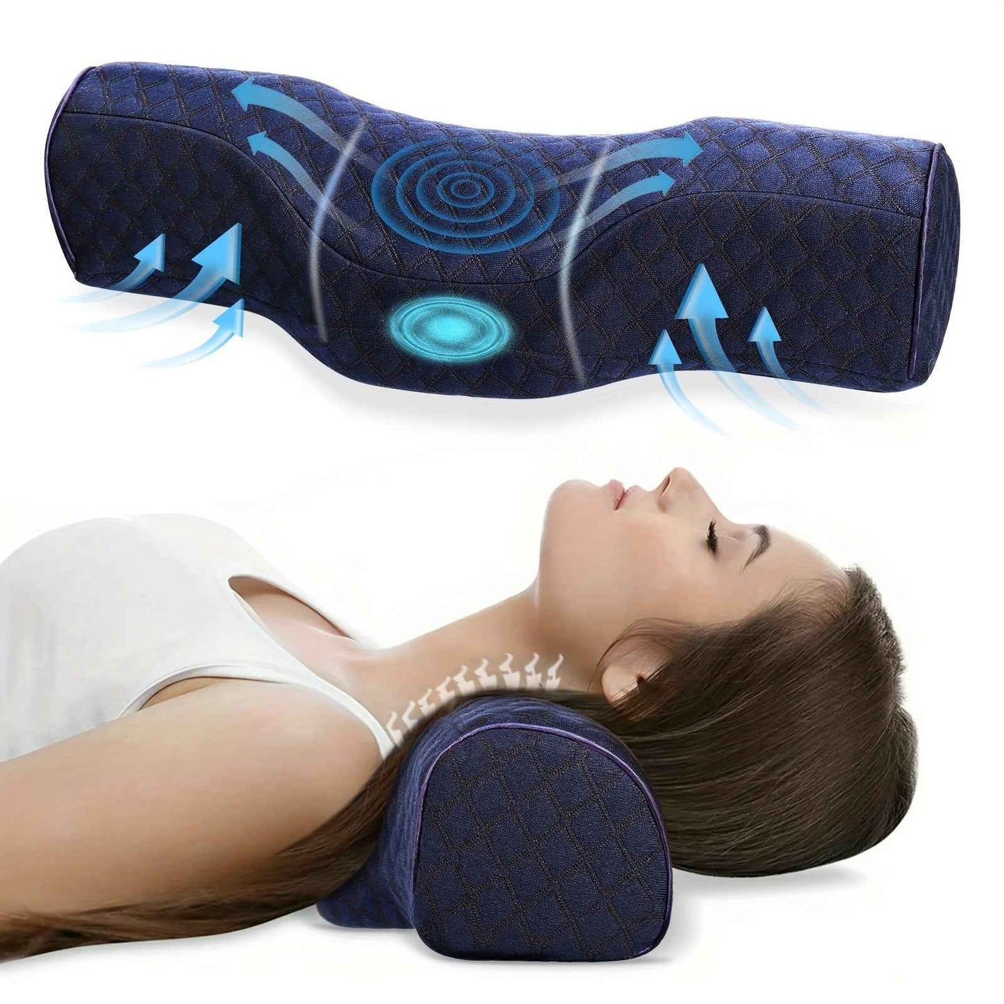 Neck Support Pillow Medium Soft Blue Washable Sleep Relief