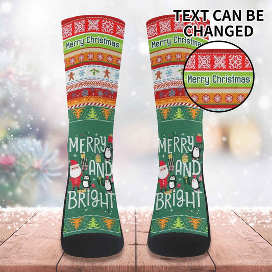 Zimonto Merry and Bright Christmas Crew Socks