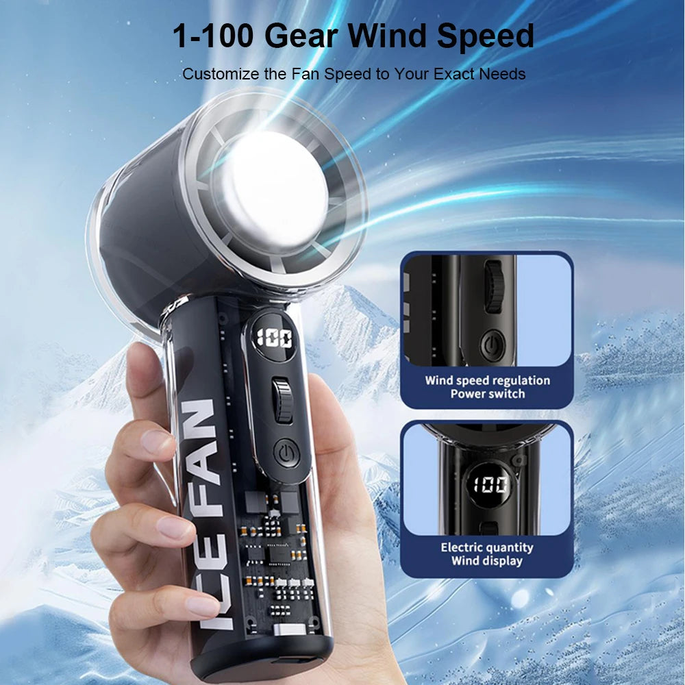 Zimonto handheld cooling device with customizable wind speed and LED light for personalized comfort