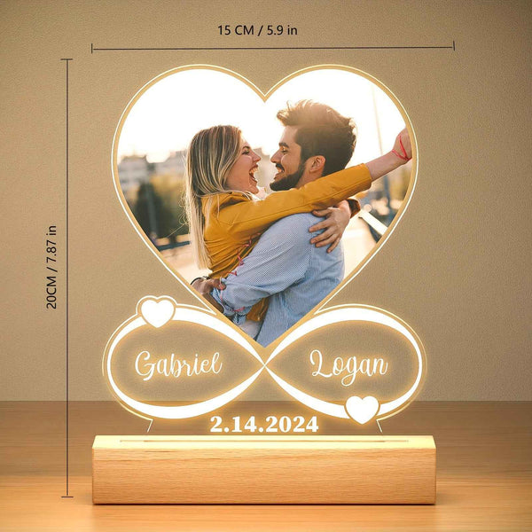 Zimonto Personalized Heart-Shaped LED Photo Light with Customizable Names and Date Display