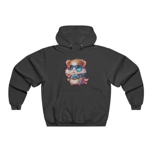 Cute animal hoodie featuring a cartoon hamster in cool glasses and a patriotic theme