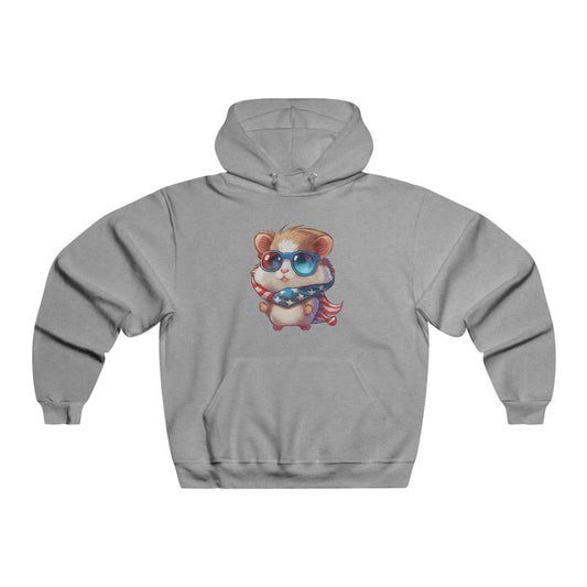 Cute animal hoodie featuring a cartoon hamster in glasses and a superhero cape