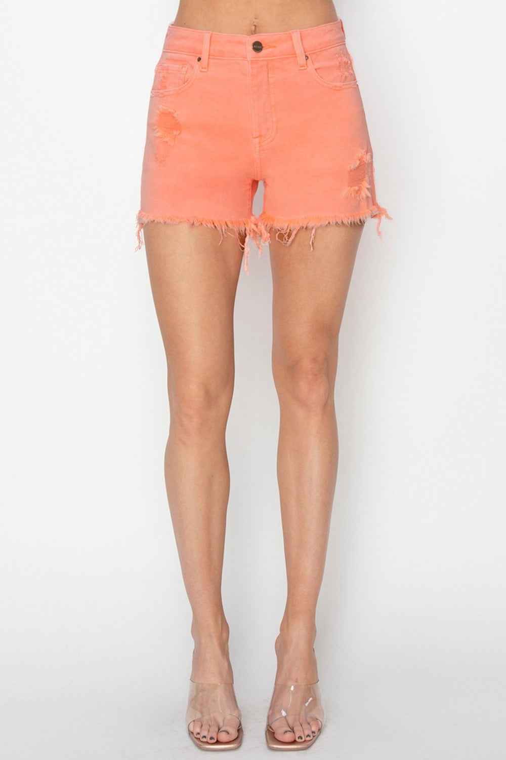 RISEN Full Size High Waist Ripped Denim Shorts