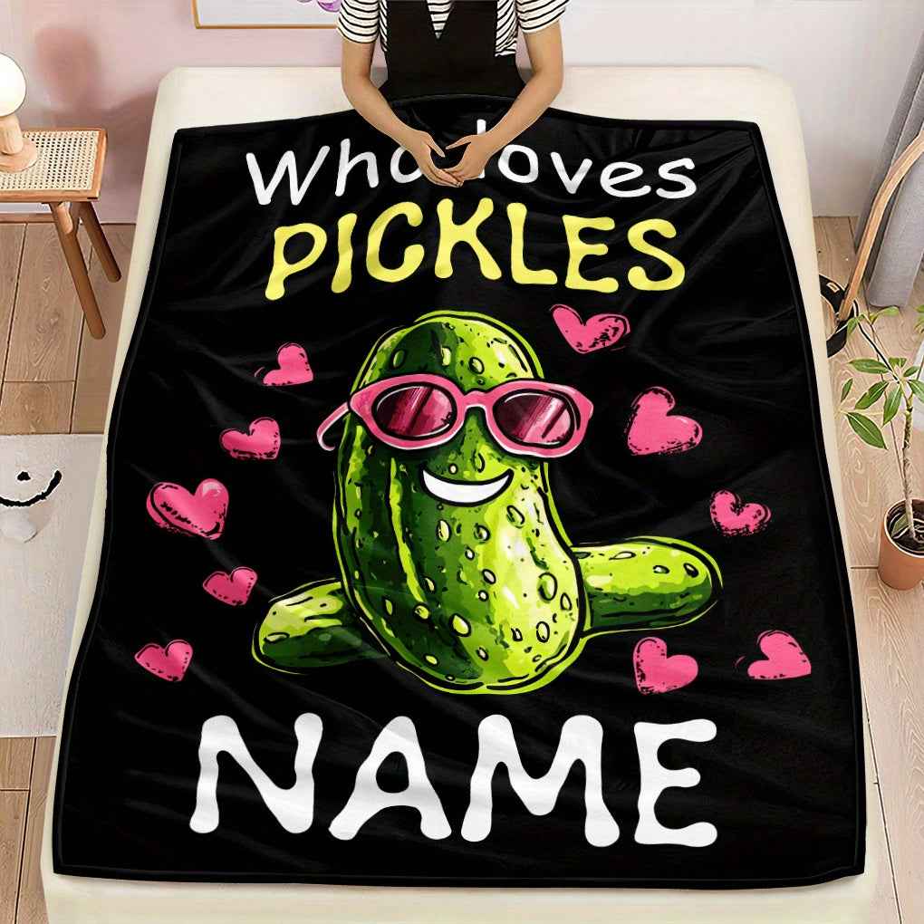Custom Name Cactus Pickle Blanket Cozy Personalized Gift