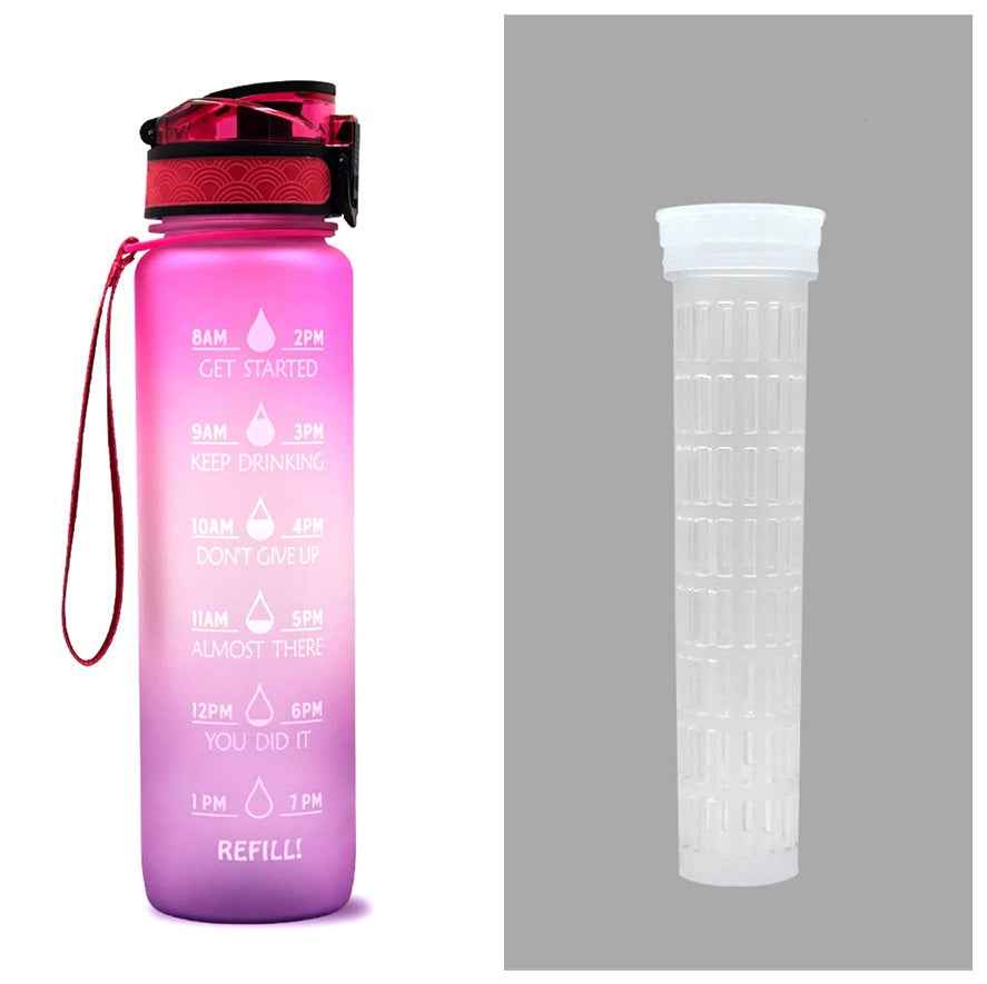 1L Motivational Tritan Water Bottle With Time Markers & Leakproof Design For Fitness & Sports
