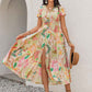 Printed V-Neck Short Sleeve Midi Dress