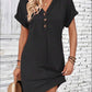 Quarter Button V-Neck Short Sleeve Dress