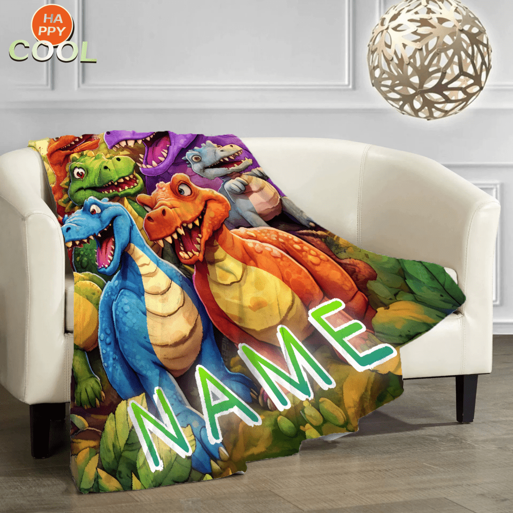 Zimonto Personalized Dinosaur Blanket for Kids