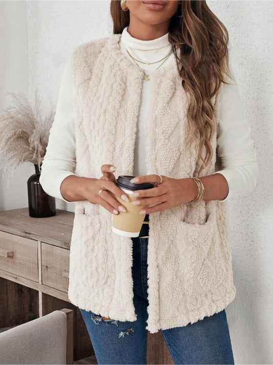 imms1k-9f - Womens Cozy Fall Coral Fleece Vest with Pockets