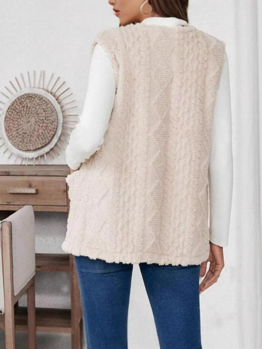 imms1k-9f - Womens Cozy Fall Coral Fleece Vest with Pockets