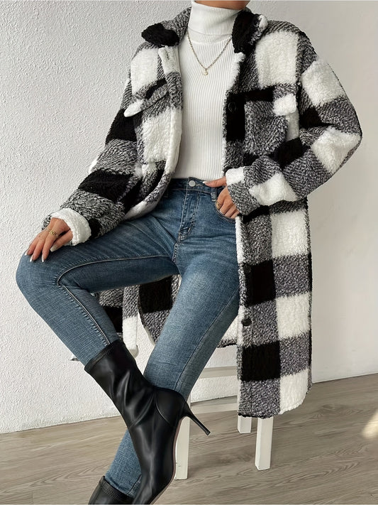 imms1k-9f - Versatile Chic Womens Plaid Overcoat Jacket