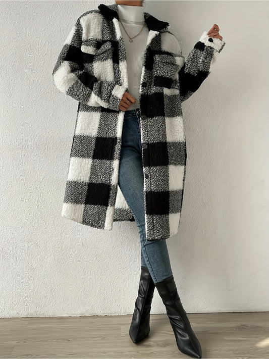 imms1k-9f - Versatile Chic Womens Plaid Overcoat Jacket