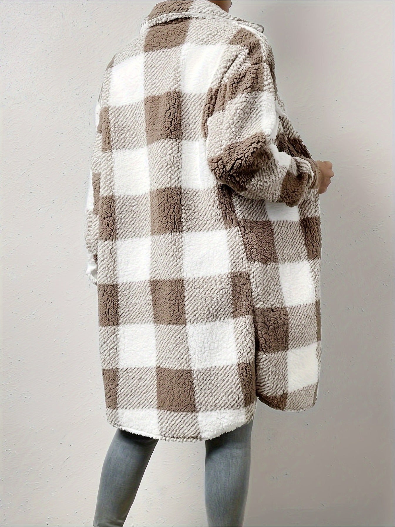 imms1k-9f - Versatile Chic Womens Plaid Overcoat Jacket