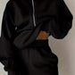 imms1k-9f - Chic Womens Solid Color ZipUp Hoodie Set