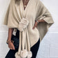 imms1k-9f - VintageStyle Womens Plush Knit Shawl Cardigan Cape
