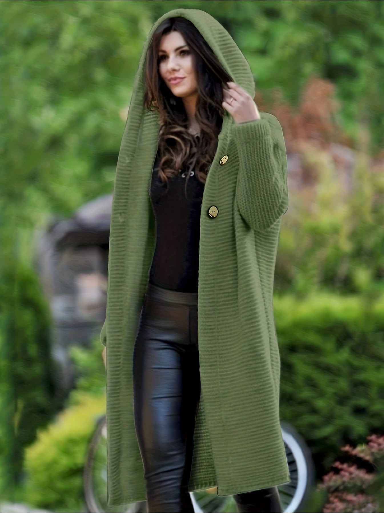 imms1k-9f - Womens AllSeason Hooded ButtonUp Knit Cardigan