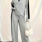 imms1k-9f - Chic Womens Ribbed TwoPiece Suit With Unique Neckline