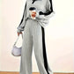 imms1k-9f - Chic Womens Ribbed TwoPiece Suit With Unique Neckline