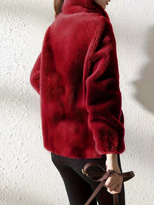 imms1k-9f - AllSeason Cozy Faux Fur ZipUp Jacket with Stand Collar