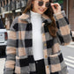 imms1k-9f - Womens Plaid Patchwork ButtonUp Coat with Pockets
