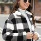 imms1k-9f - Womens Plaid Patchwork ButtonUp Coat with Pockets