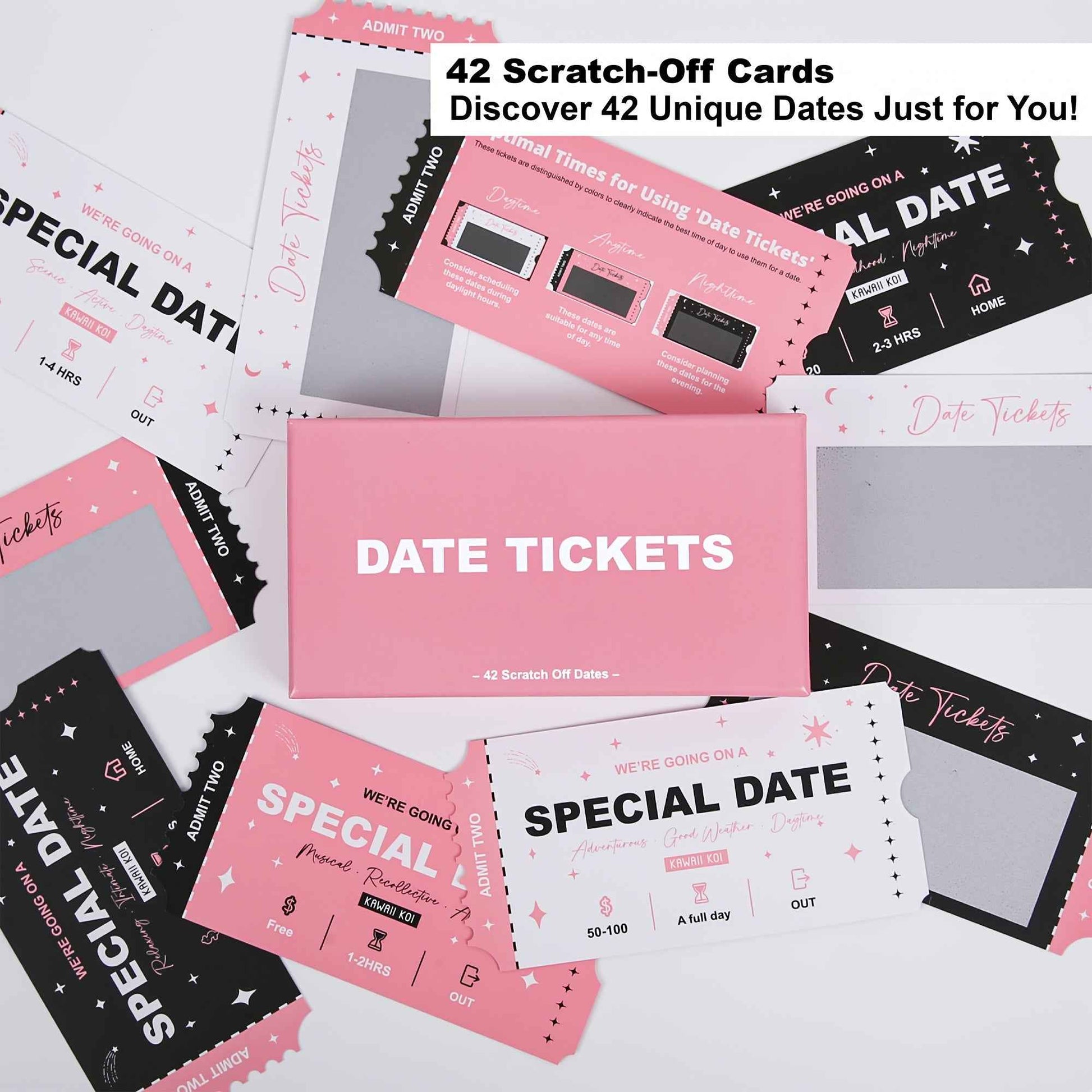 Zimonto couples date night scratch off game featuring 42 unique scratch-off date tickets in a stylish box