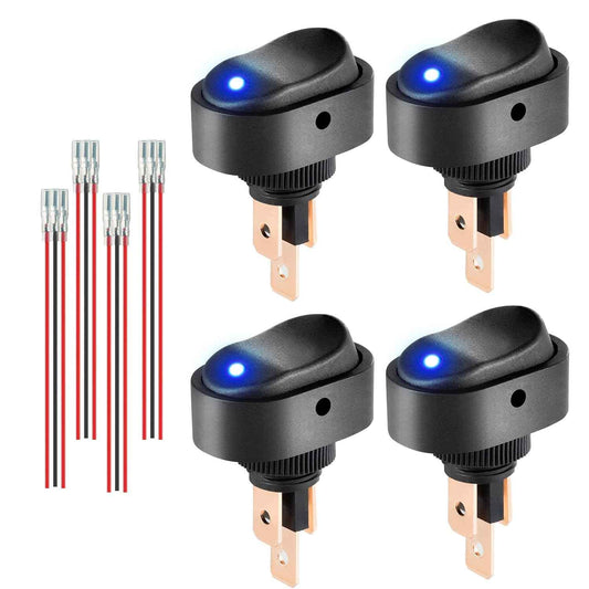 Set of 4 Zimonto LED on off switch for RV with blue indicator lights and wiring connectors